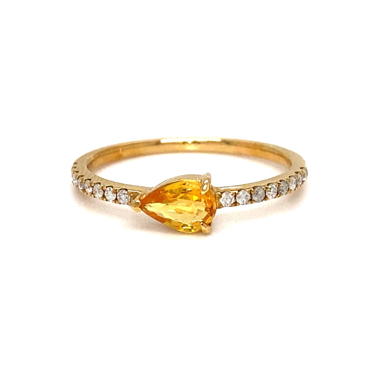 18K Yellow Gold Yellow Sapphire Pear Shape Simple Stack Diamond Ring