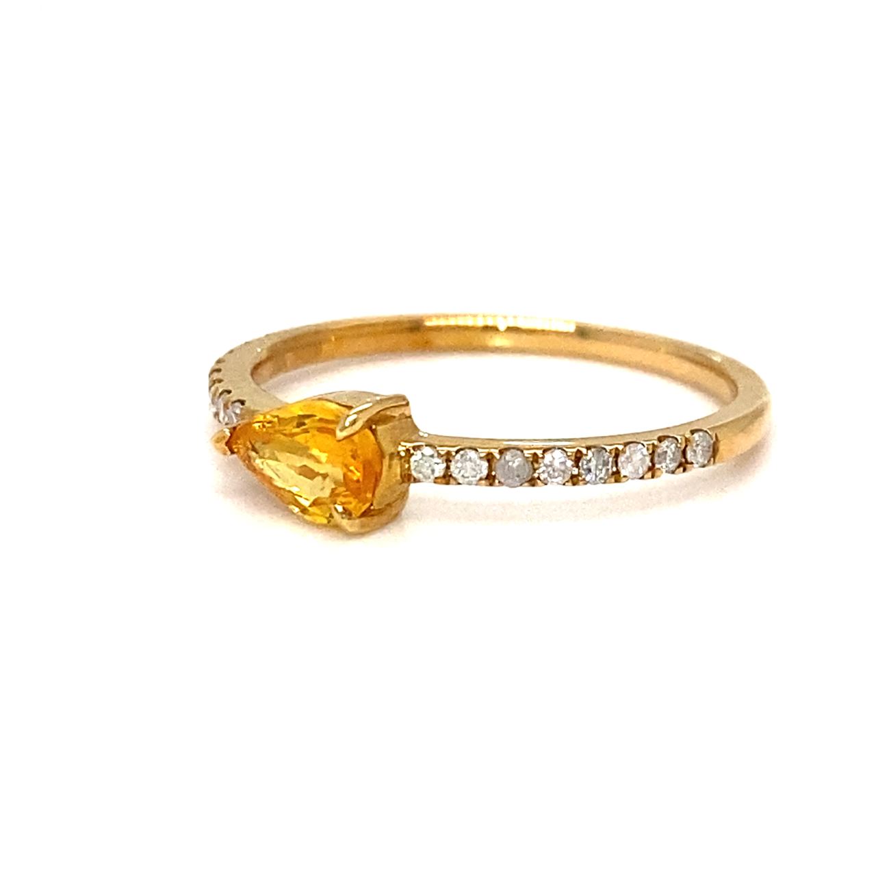 18K Yellow Gold Yellow Sapphire Pear Shape Simple Stack Diamond Ring