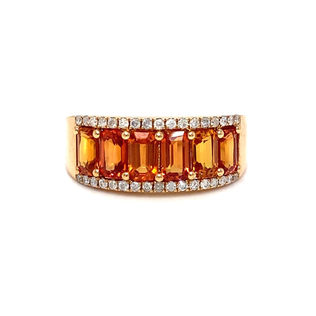 18K Rose Gold  Orange Emerald  Sapphire Half Eternity Diamond  Ring