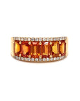 18K Rose Gold Orange Emerald Sapphire Half Eternity Diamond Ring