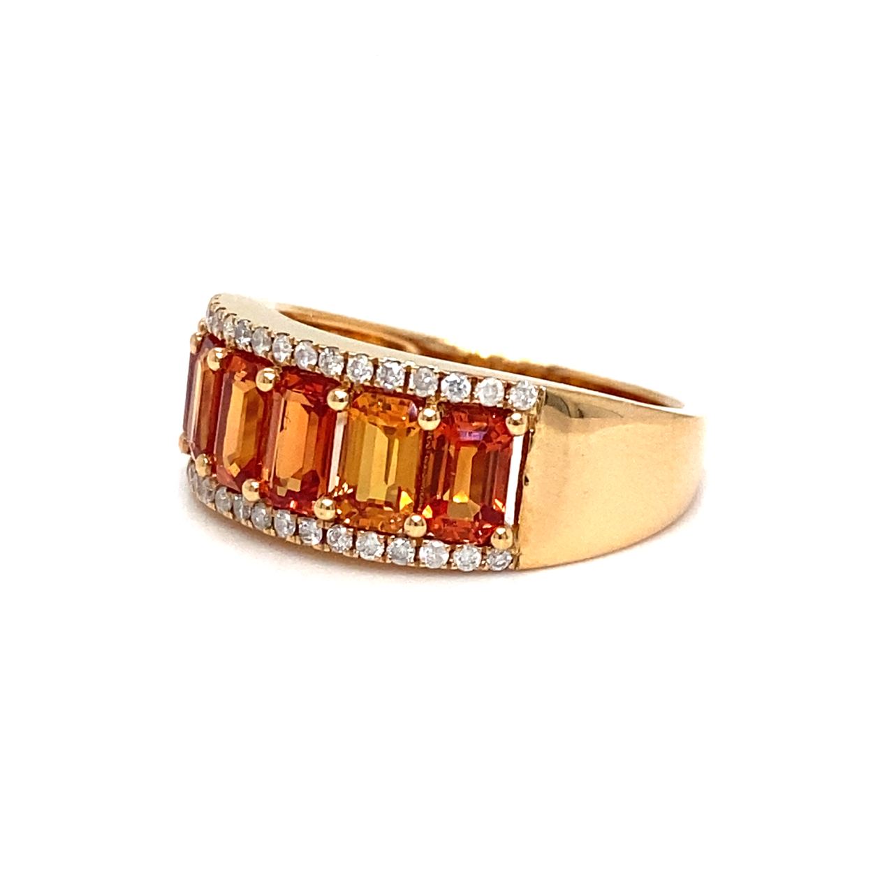 18K Rose Gold  Orange Emerald  Sapphire Half Eternity Diamond  Ring