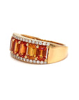 18K Rose Gold Orange Emerald Sapphire Half Eternity Diamond Ring