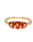 18K Rose Gold Trilogy Orange Heart Sapphire Diamond  Ring