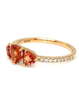18K Rose Gold Trilogy Orange Heart Sapphire Diamond  Ring