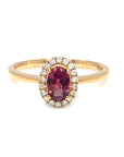 18K Rose Gold Red Sapphire Oval Halo Diamond Ring