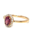 18K Rose Gold Red Sapphire Oval Halo Diamond Ring