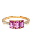 18K Rose Gold Trilogy Pink Emerald Sapphire Diamond  Ring