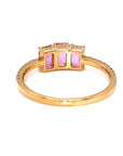 18K Rose Gold Trilogy Pink Emerald Sapphire Diamond  Ring