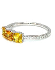 18K White Gold Trilogy Yellow Round Sapphire Diamond Ring