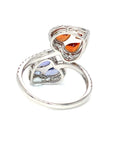 18K White Gold Joker Red & Blue Sapphire Pie Cut Heart Diamond Wrap Ring