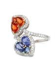 18K White Gold Joker Red & Blue Sapphire Pie Cut Heart Diamond Wrap Ring