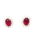 18K White Gold Ruby Oval FS Diana Setting Diamond Earrings