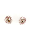 18K White Gold Ruby Oval FS Diana Setting Diamond Earrings