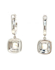 18K White Gold Cushion Yellow Diamond Dangle Halo DIamond Earrings