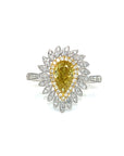 18K White Gold Fancy Yellow Diamond Pear Evermore Pear Halo Diamond Ring