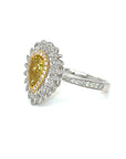 18K White Gold Fancy Yellow Diamond Pear Evermore Pear Halo Diamond Ring