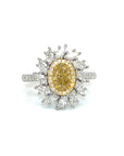 18K White Gold Oval Fancy Yellow Diamond With Marquise Halo Diamond Ring