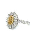 18K White Gold Oval Fancy Yellow Diamond With Marquise Halo Diamond Ring