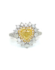 18K White Gold Heart Shape Fancy Yellow Diamond Halo Diamond Ring