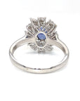 18K White Gold Flower Halo Blue SAP OV Diamond Ring