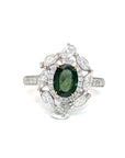 18K White Gold Green Oval Sapphire Diamond Ring