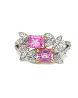 18K White Gold Pink Emerald Sapphire Double Deck Diamond Ring