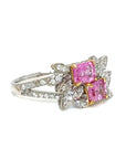 18K White Gold Pink Emerald Sapphire Double Deck Diamond Ring