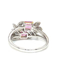 18K White Gold Pink Emerald Sapphire Double Deck Diamond Ring