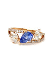 18K Rose Gold Ivy BLUE Pear Sap Tilt V Shape Double Deck Diamond Ring