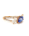 18K Rose Gold Ivy BLUE Pear Sap Tilt V Shape Double Deck Diamond Ring