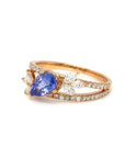 18K Rose Gold Ivy BLUE Pear Sap Tilt V Shape Double Deck Diamond Ring