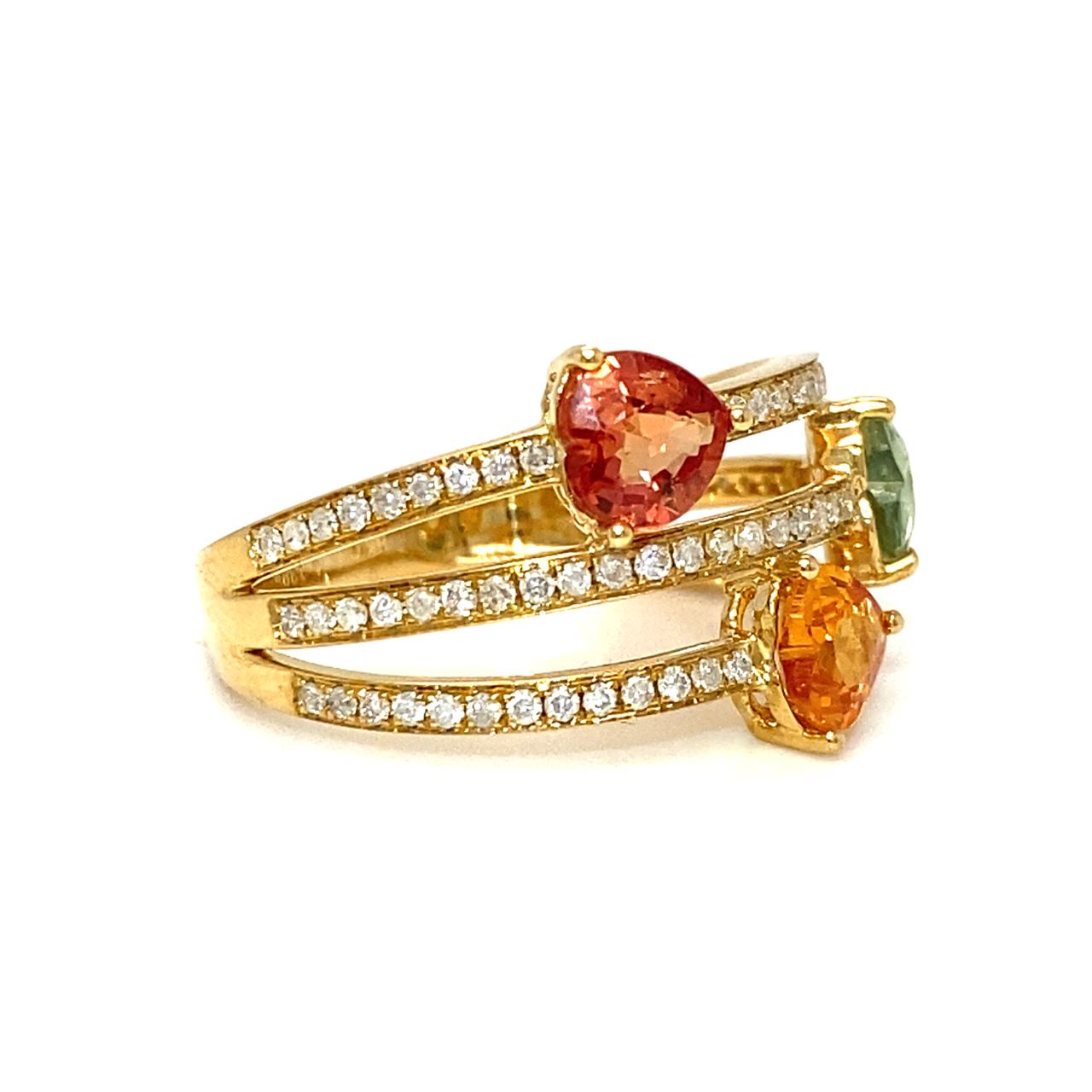 18K Yellow Gold Triple Layer FS HS Diamond Ring