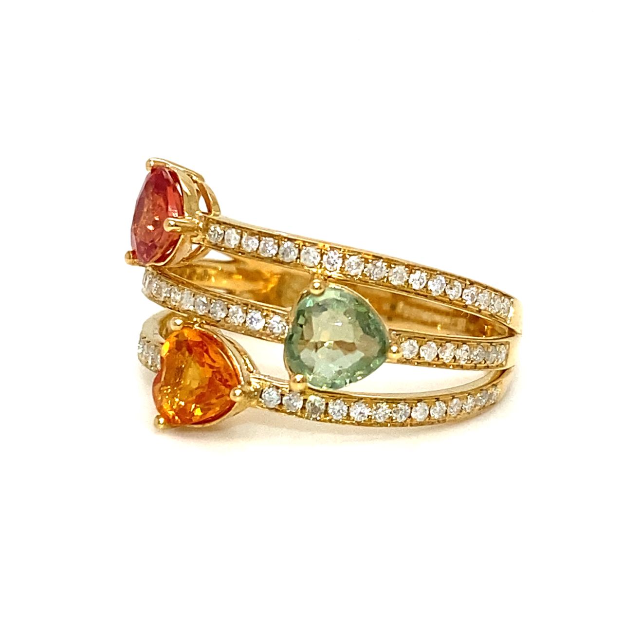 18K Yellow Gold Triple Layer FS HS Diamond Ring