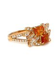 18K Rose Gold Double Deck Emerald Shape Sapphires Glam Diamond Ring