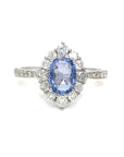 18K White Gold Blue SAP OV Classic Beauty Halo Diamond Ring