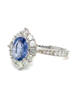 18K White Gold Blue SAP OV Classic Beauty Halo Diamond Ring
