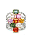 18K White Gold Emerald Multi Layer Diamond Ring