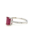 18K White Gold Simple Em Shape Ruby Pave Shoulder Diamond Ring