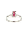 18K White Gold Simple Em Shape Ruby Pave Shoulder Diamond Ring
