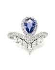 18K White Gold Blue Sapphire Tiara Sharp Diamond Ring