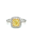 18K White Gold Yellow Diamond Halo Ring