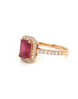 18K Rose Gold Simple Em Shape Ruby Pave Halo Shoulder Diamond Ring