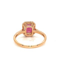18K Rose Gold Simple Em Shape Ruby Pave Halo Shoulder Diamond Ring