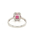 18K White Gold Simple Em Shape Ruby Pave Halo Shoulder Diamond Ring