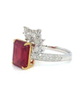18K White Gold EM Shape Ruby MQ Side Bubble Diamond Ring