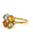 18K Yellow Gold Heart Shape Sapphire Diamond Flower Diamond Ring
