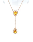 18K Rose Gold Lariat Pear Fancy Sapphire Diamond Necklace