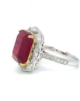 18K White Gold Bubble Shoulder Ruby Em Shape Diamond RIng