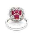18K White Gold Bubble Shoulder Ruby Em Shape Diamond RIng