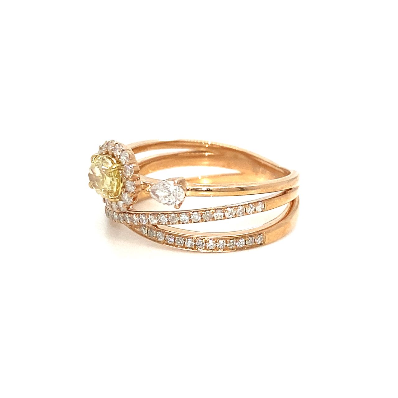 18K Rose Gold Cross Over Yellow Diamond Bright Ring